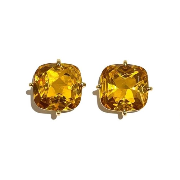 Vintage Monet Gold Citrine Glass Clip On Earrings Elegant Costume Jewelry - Picture 1 of 6